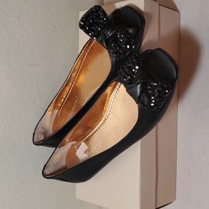 BCBGeneration Channa Beaded Knot Peep-Toe Ballet Flats - Black Size 6